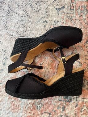 CROFT & BARROW Black Wedge Espadrille Sandals with Ankle Strap Size 10